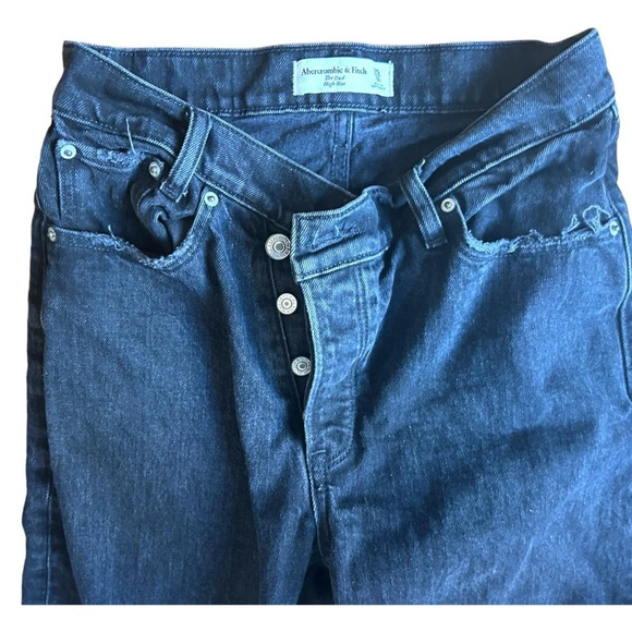 Abercrombie & Fitch Asymmetric crisscross The Dad High Rise Black Jeans 25/0​ - Picture 8 of 15